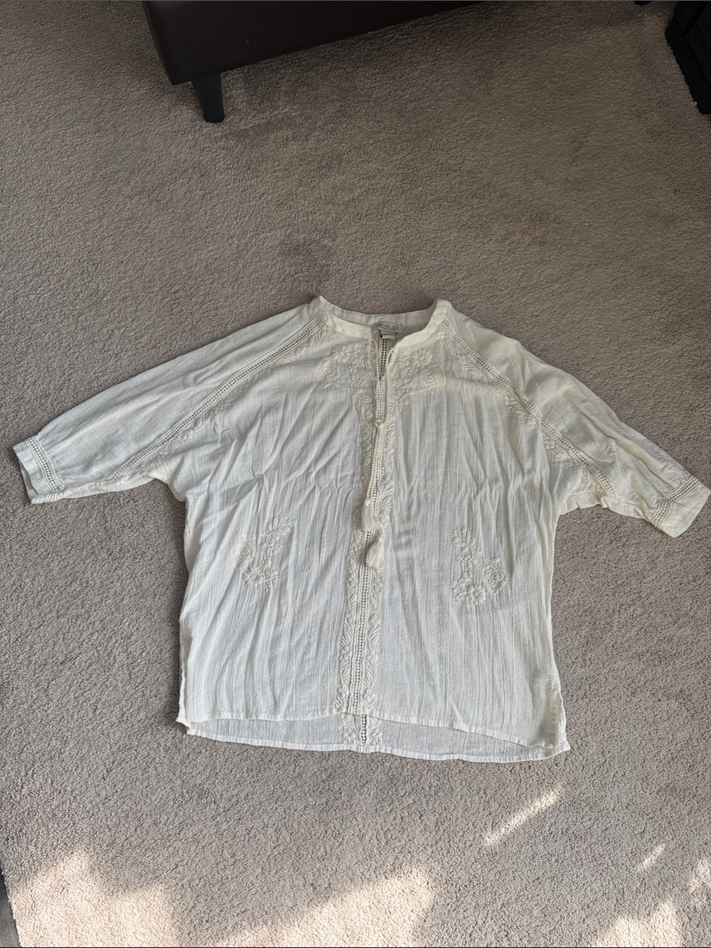 Rachel Zoe Cream Embroidered Tunic Top